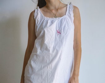 Vintage weiße Baumwolle Nachthemd, Nachthemd, Cottage core Pyjama, französisches antikes Nachthemd