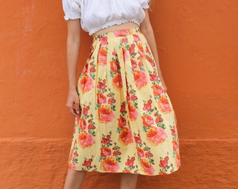 vintage jupe florale plissée taille haute Ungaro Ter Paris, vêtements d'invité de mariage, tenue de pique-nique d'été, vêtements de créateurs vintage, fabriqué en Italie