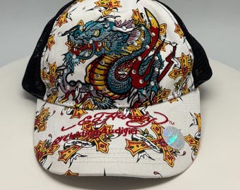 Vintage 00s Ed Hardy Hat Christian Audigier Tiger 2000 Y2k