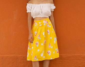 Sunny Delight Plooirok met eigenzinnige fruitprint - Vintage rok met hoge taille en zakken