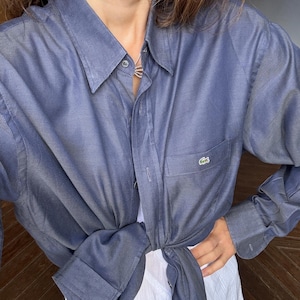 Vintage Lacoste Button Down Shirt – Classic Blue Long Sleeve Shirt, Crocodile Logo, Unisex Preppy Style