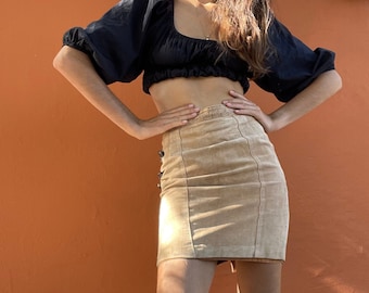 70s Tan Suede Leather Mini Skirt Vintage