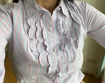 Vintage Cotton Ruffle Blouse, Romantic Cottagecore Shirt