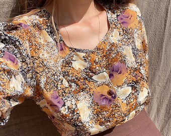 Vintage Malizie blusa de verano floral italiana, ropa de mujer retro vintage con estampado de flores