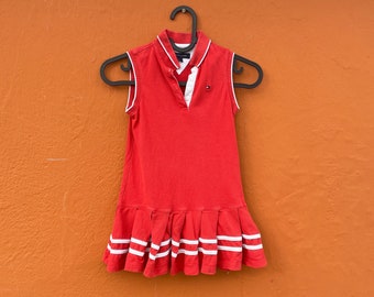 Red vintage Tommy hilfiger girl dress, 4  year old preppy summer dress, Designer polo dress