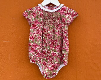 Vintage Pink and Red Floral Cotton Bodysuit for Baby Girls - Perfect Gift for Special Occasions, Baby shower cottage core floral body