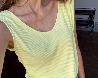 BURBERRY LONDON タンクトップ Burberry London Vintage Pastel Yellow Tank Top, Preppy Summer