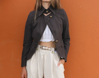 Vintage DRYKORN Blazer-Jacke – elegante braune Nadelstreifenjacke für einen zukunftsweisenden Look, XS
