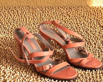 Sandalias de tacón vintage ECCO rosas con tiras – Talla EU 36
