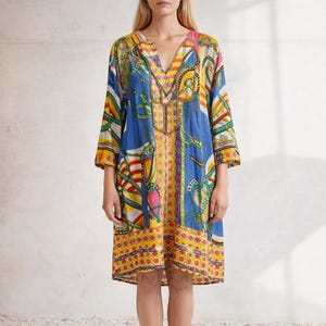 Kleurrijke katoenen boho tuniekjurk van Natura, maat L
