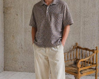 Vintage Emidio Tucci Polo Shirt Luxury Patterned Top, Old Money Aesthetic, 90s Designer Polo, Relaxed Fit Summer Shirt Men