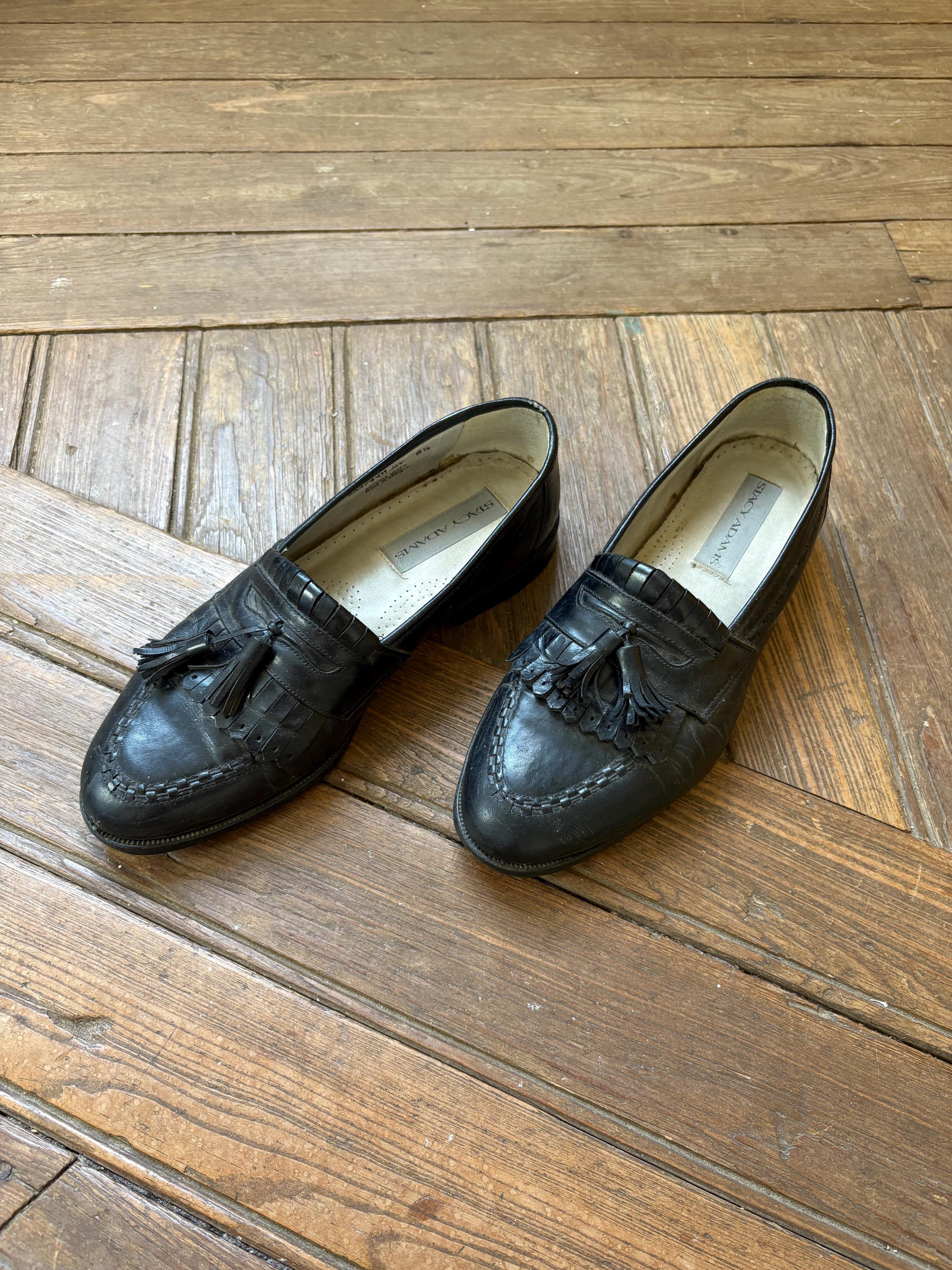 Men Vintage Leather Black Tassell Loafers By Stacy Adams Size 8M Stacy Adams Mens 9.5M Black Leather Kiltie Tassel Loafers  main image 3