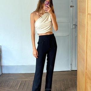 Vintage Mariella Rosato black trousers, sleek high-waisted pants, Italian vintage minimalism, elegant straight leg, soft stretch fabric