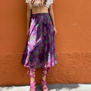 Long high waist summer skirt, Vintage purple floral feminine skirt, Long elegant skirt, True vintage Maxi skirt image 2