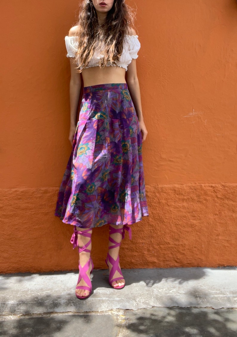 Long high waist summer skirt, Vintage purple floral feminine skirt, Long elegant skirt, True vintage Maxi skirt image 2