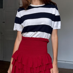 Massimo Dutti Navy & White Striped Tee | French Girl Sailor Vibes Brigitte Bardot Style, Size M