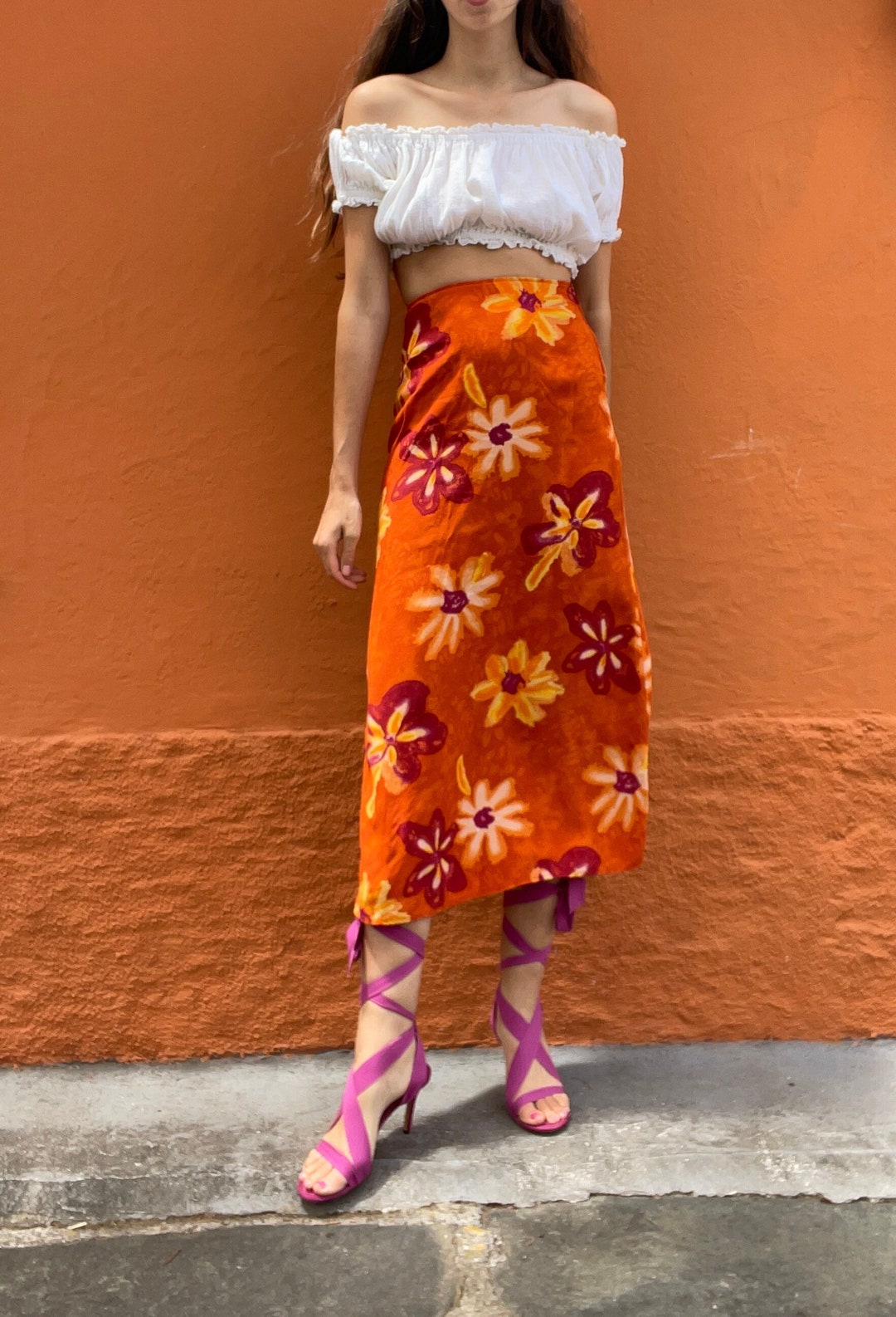 Palmas Split Mini Skirt Floral Orange Multi