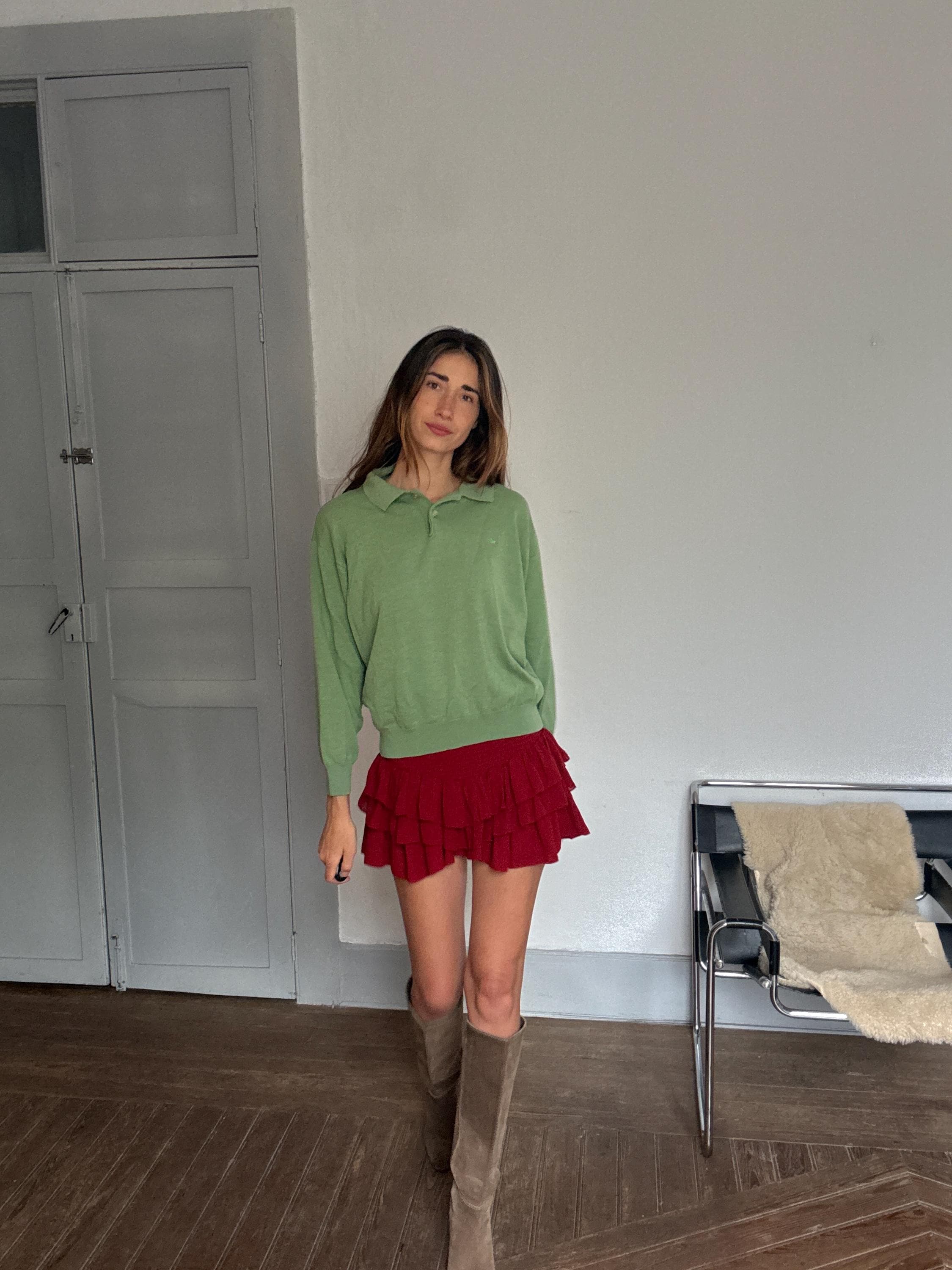 Vintage Green Burberry London Merino Wool Polo Collar Pullover