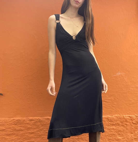 just cavalli cocktail dresses Vintage Just Cavalli Formal Maxi Dress, Elegant Black Deep V Cocktail Dress,  Animal Pattern Long Dress, L