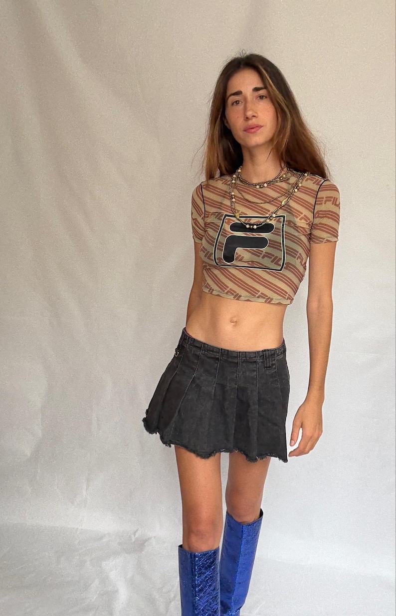 Y2K Fila Logo Mesh Crop Tee Sporty Retro Energy (Size XS)