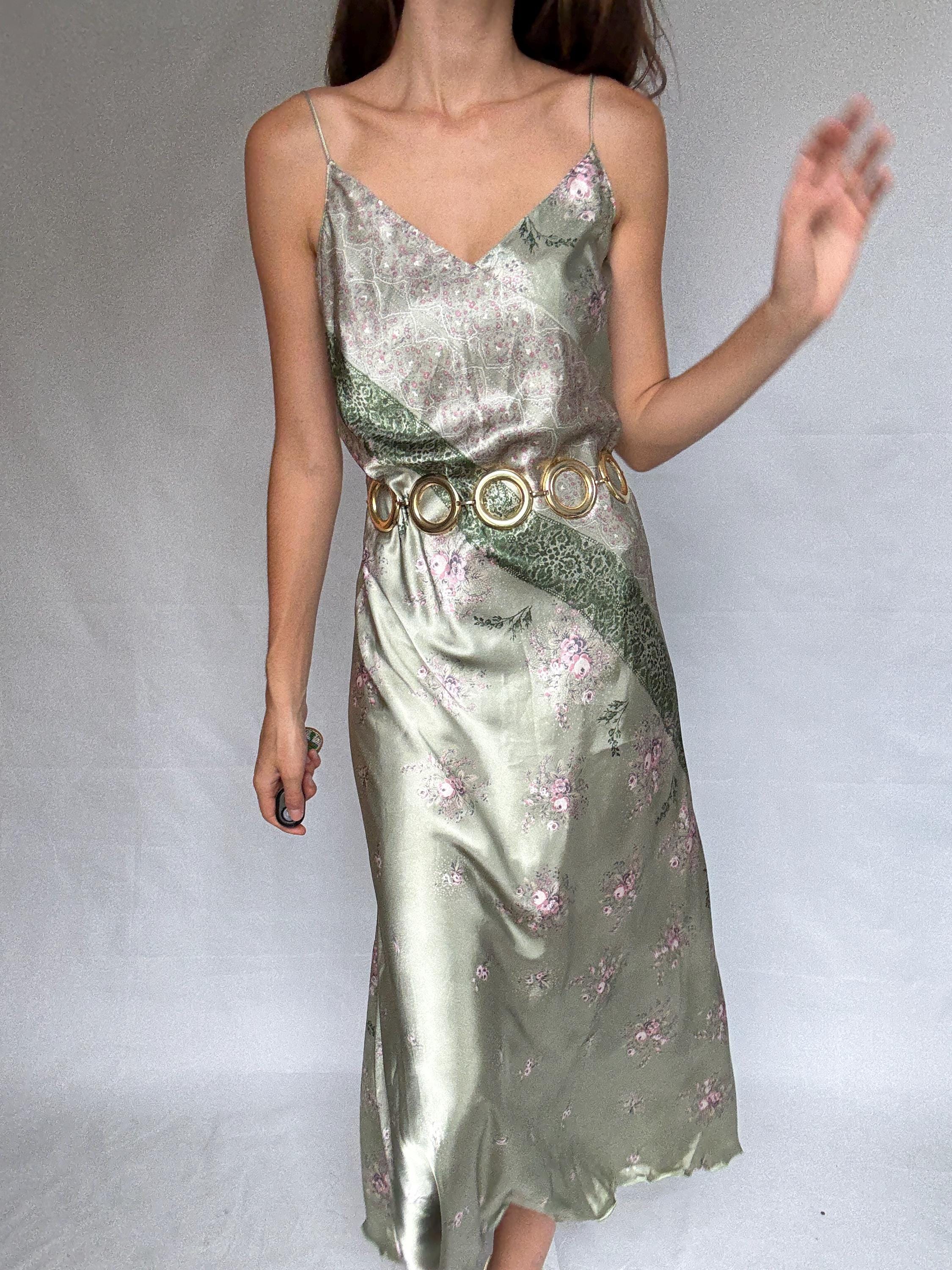 green emerald velvet dress Vintage 80s Teal Satin Slip Dress main image 1