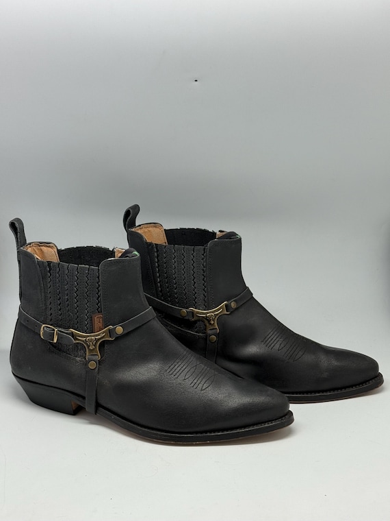Black Leather Pedro Lazo Western Ankle Boots EU 44