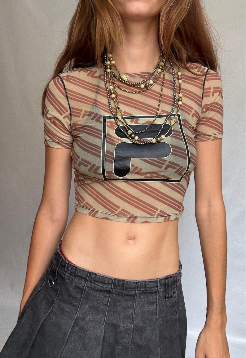 Y2K Fila Logo Mesh Crop Tee Sporty Retro Energy (Size XS)