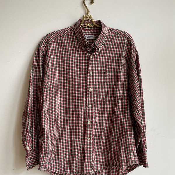 Blusa da uomo vintage Yves Saint Laurent, camicia firmata Gingham, abbigliamento natalizio da uomo, L