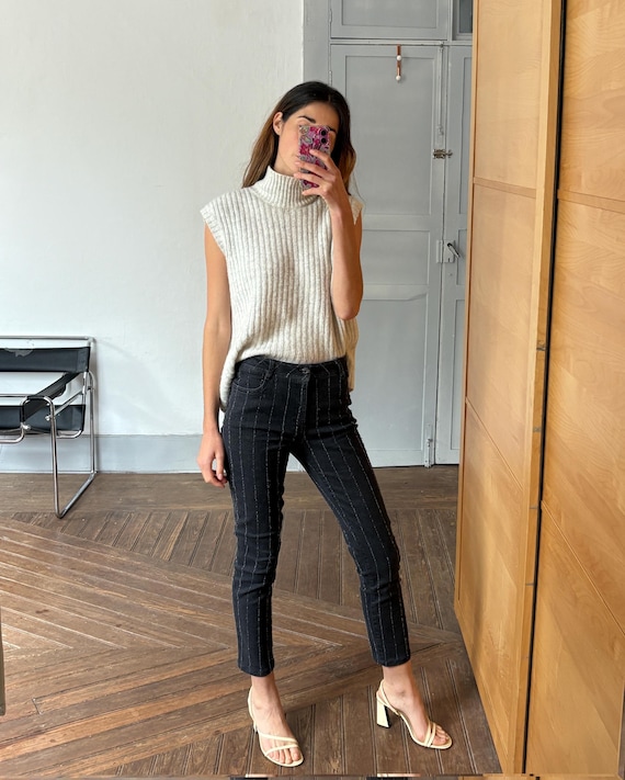 Vintage Miette Black Pinstripe Jeans – Made in Spain – Elegant