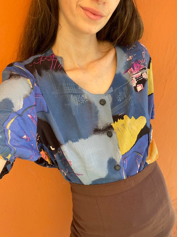 Vintage 80s abstract clothing, Women's blouse wit… - image 2
