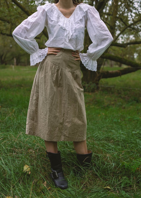 Vintage white french antique blouse, romantic long