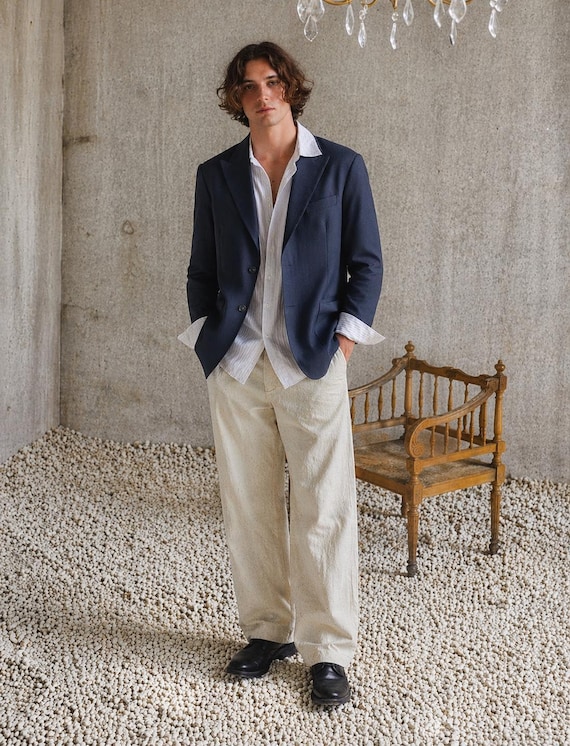 Navy Blue Oversized Vintage Blazer, Tailored Smart Fit