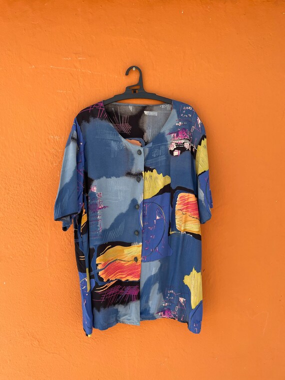 Vintage 80s abstract clothing, Women's blouse wit… - image 7