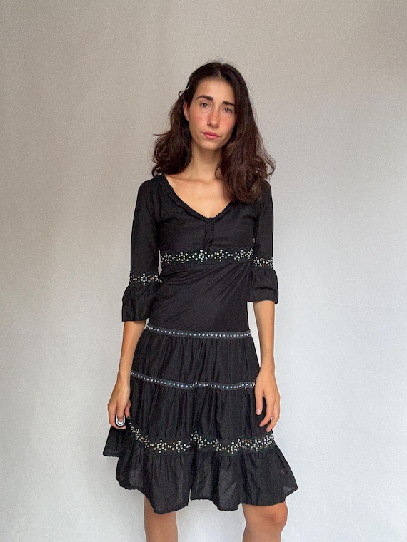 Jacobsen Black Dress, 100% Cotton, Flowing Fit, Side Zipper, Decorated With  Green Sequins, Bohemian Chic Saoirse Ronan Vibe, US S - Etsy