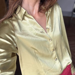 Vintage button up blouse Marina Riveira made in Spain, Golden buttons groovy stylish shiny party shirt, Statement vintage clothing