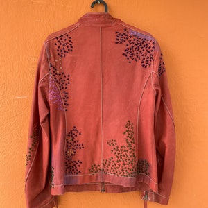 Red leather biker jacket, Hippie boho embroidered leather jacket by Sominemi, Vintage designer jacket image 9