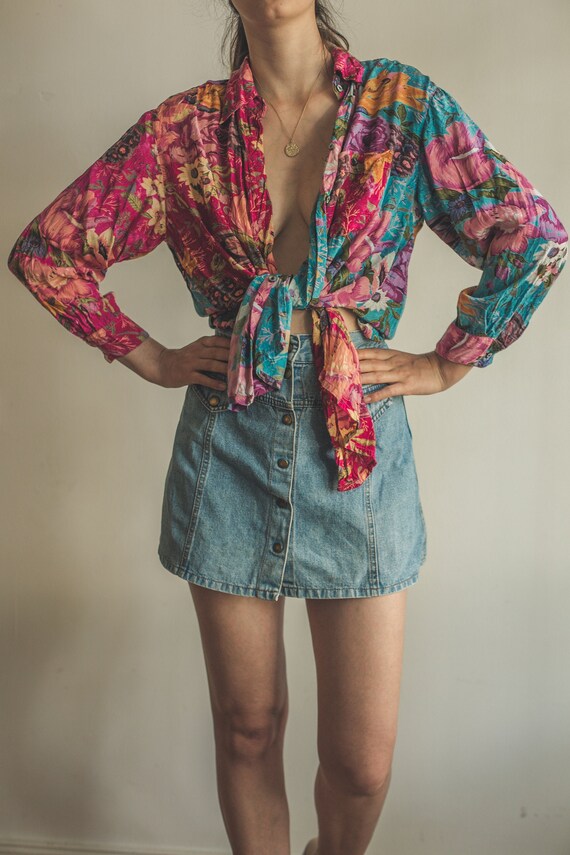 Vintage flower blouse, floral shirt