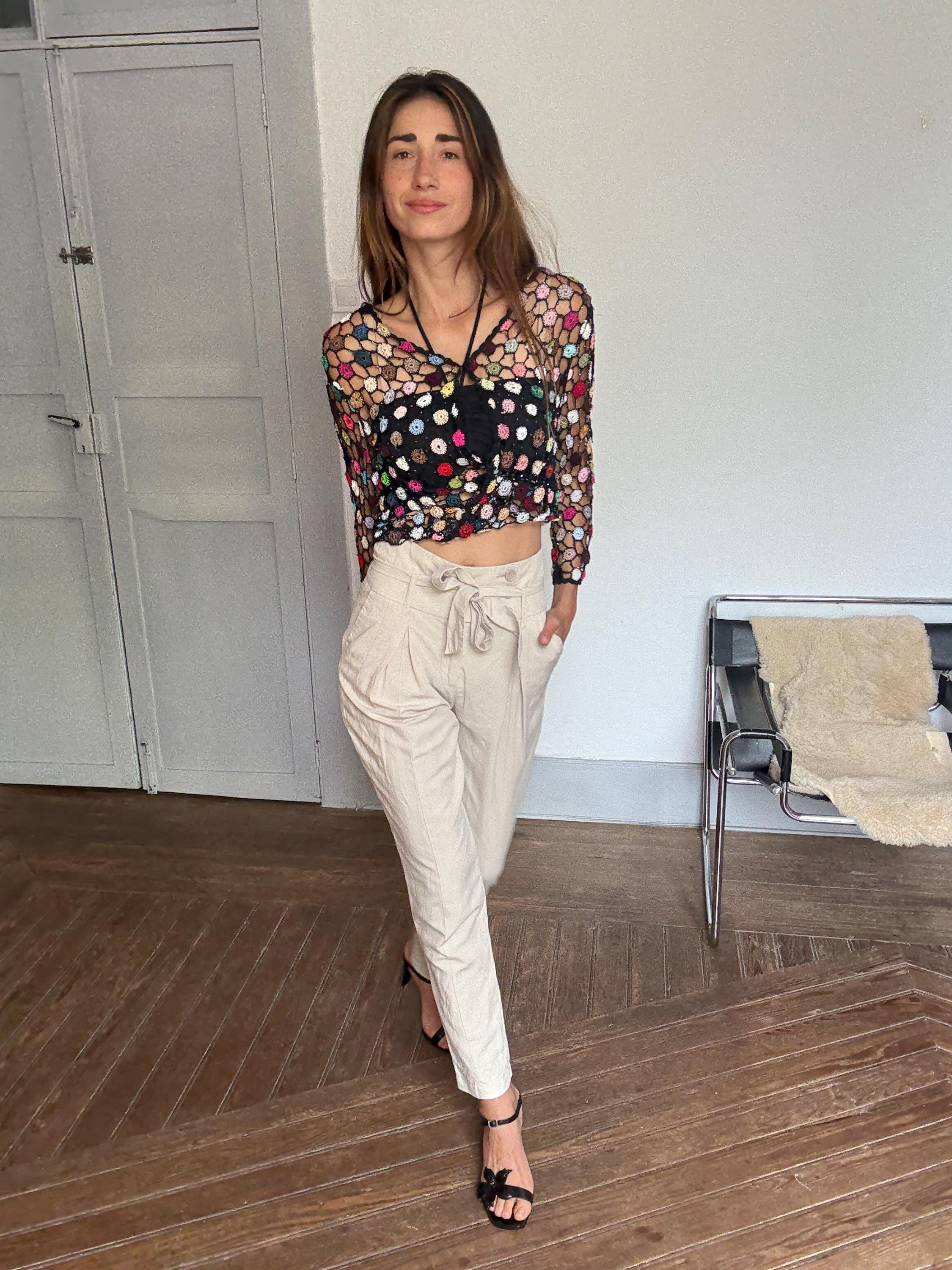 Oatmeal Beige High Waist Trousers, Chic Cotton Pants With Belt