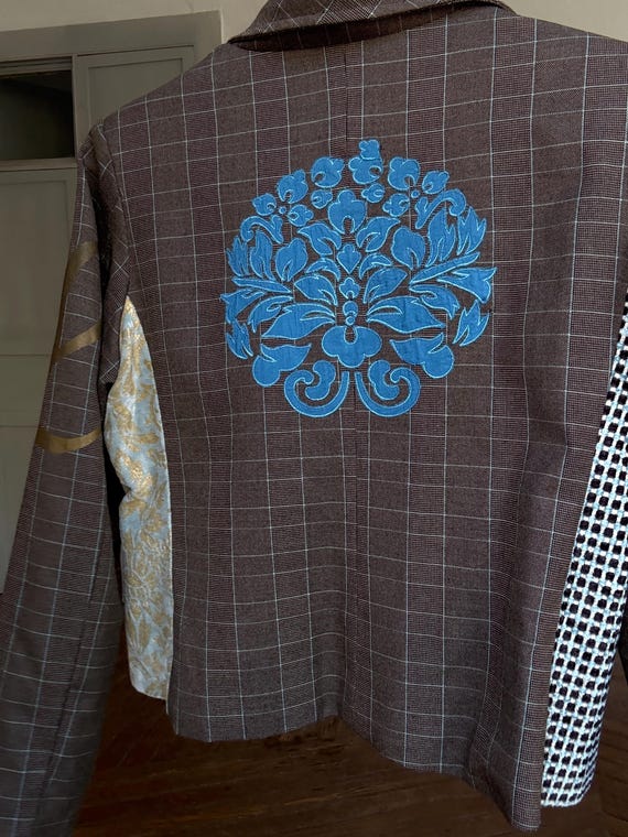 Luxe patchwork blazer jacket | Designer checked f… - image 9