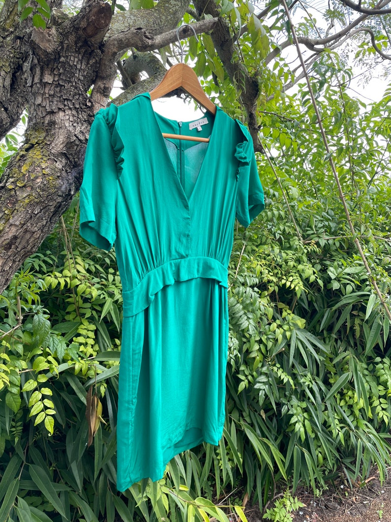 Robe courte vert émeraude en soie Sandro, robe de cocktail élégante, robe de bal simple, mode durable, vêtements design vintage pour femme image 10