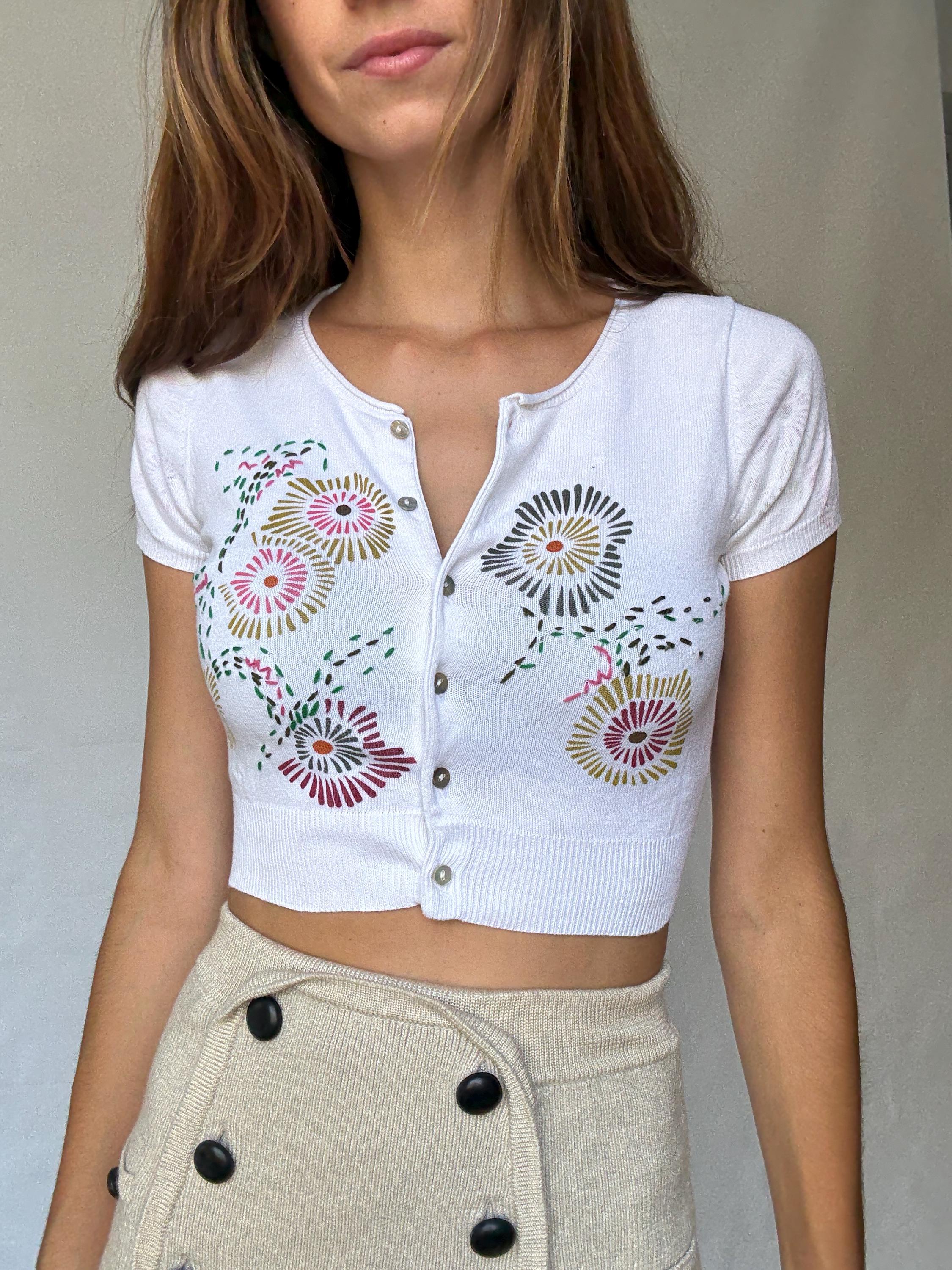 Adolfo Dominguez Floral Cotton Cardigan XS Y2K Vintage - Etsy Denmark