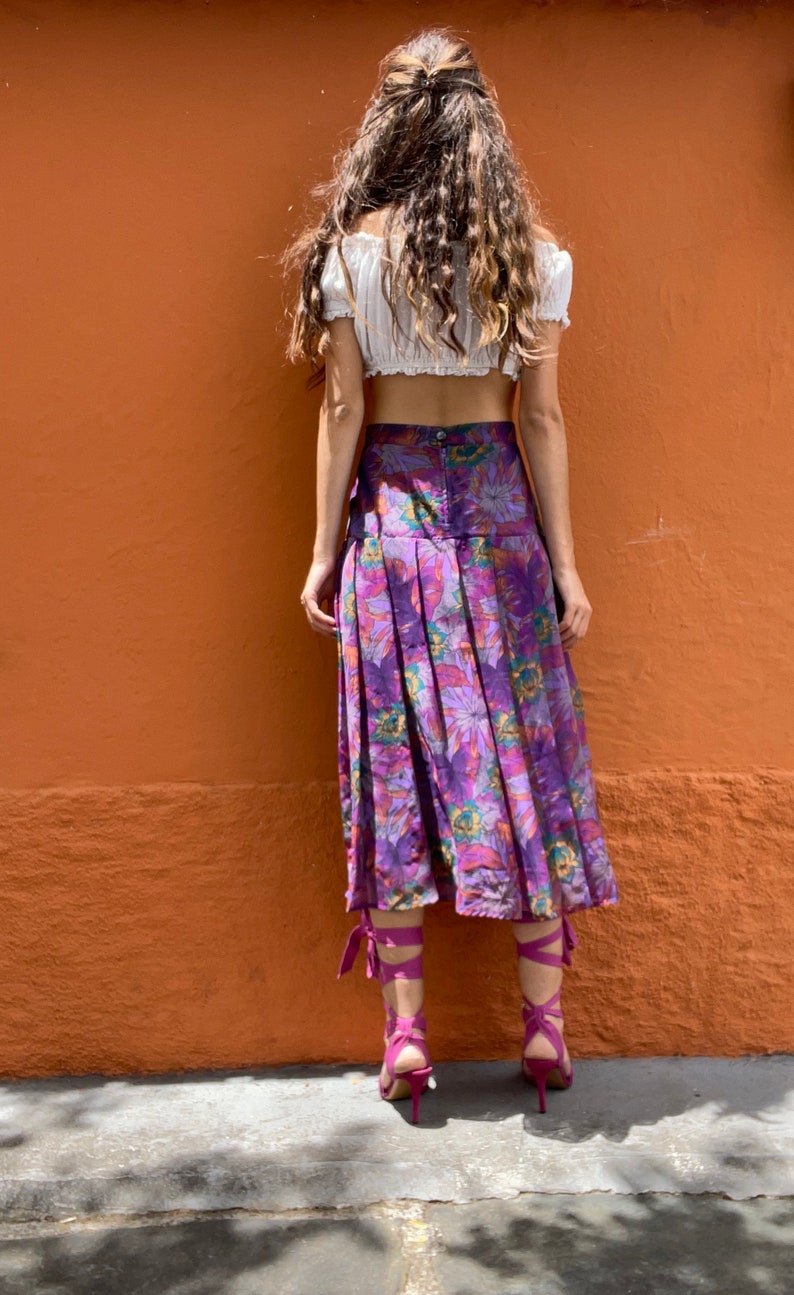 Long high waist summer skirt, Vintage purple floral feminine skirt, Long elegant skirt, True vintage Maxi skirt image 7