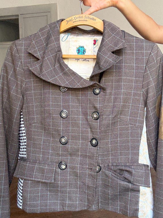 Luxe patchwork blazer jacket | Designer checked f… - image 7