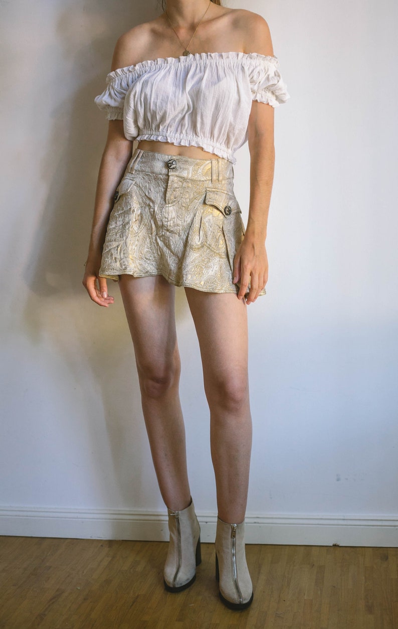 Vintage Roberto Cavalli golden mini skirt, sexy designer skirt, image 2