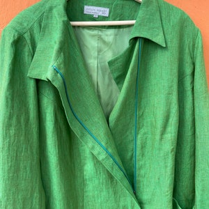 Vintage Emerald green linen blazer jacket, Berlin design feminine formal event wear, Classic design blazer image 8