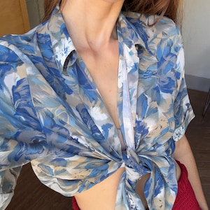 Vintage Floral Summer Blouse, Retro vintage woman clothing with flower print