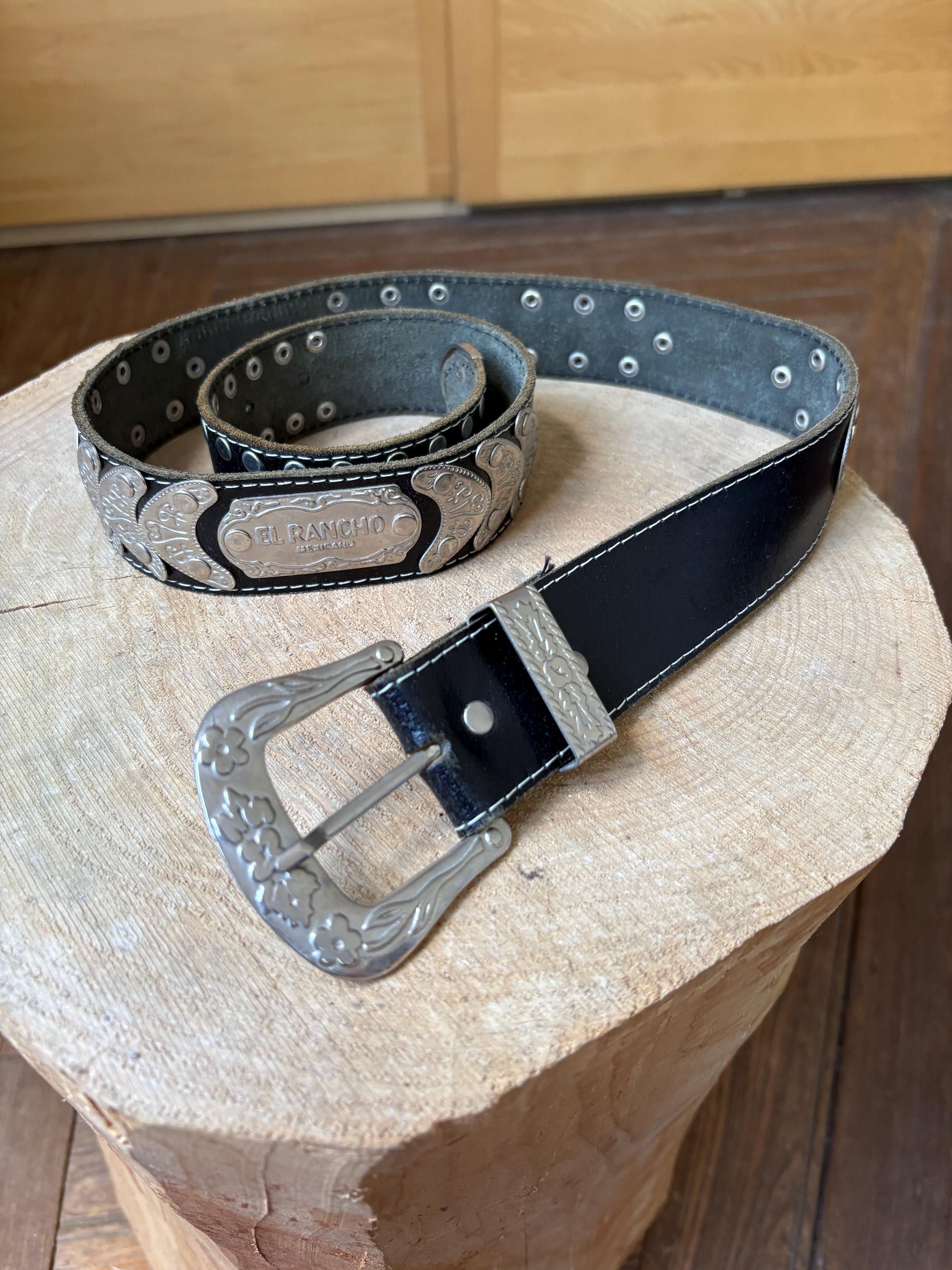 El Rancho Mexicano Black Leather Belt, Genuine Leather, Western