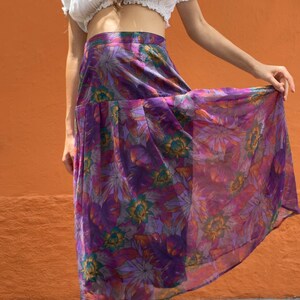 Long high waist summer skirt, Vintage purple floral feminine skirt, Long elegant skirt, True vintage Maxi skirt image 5