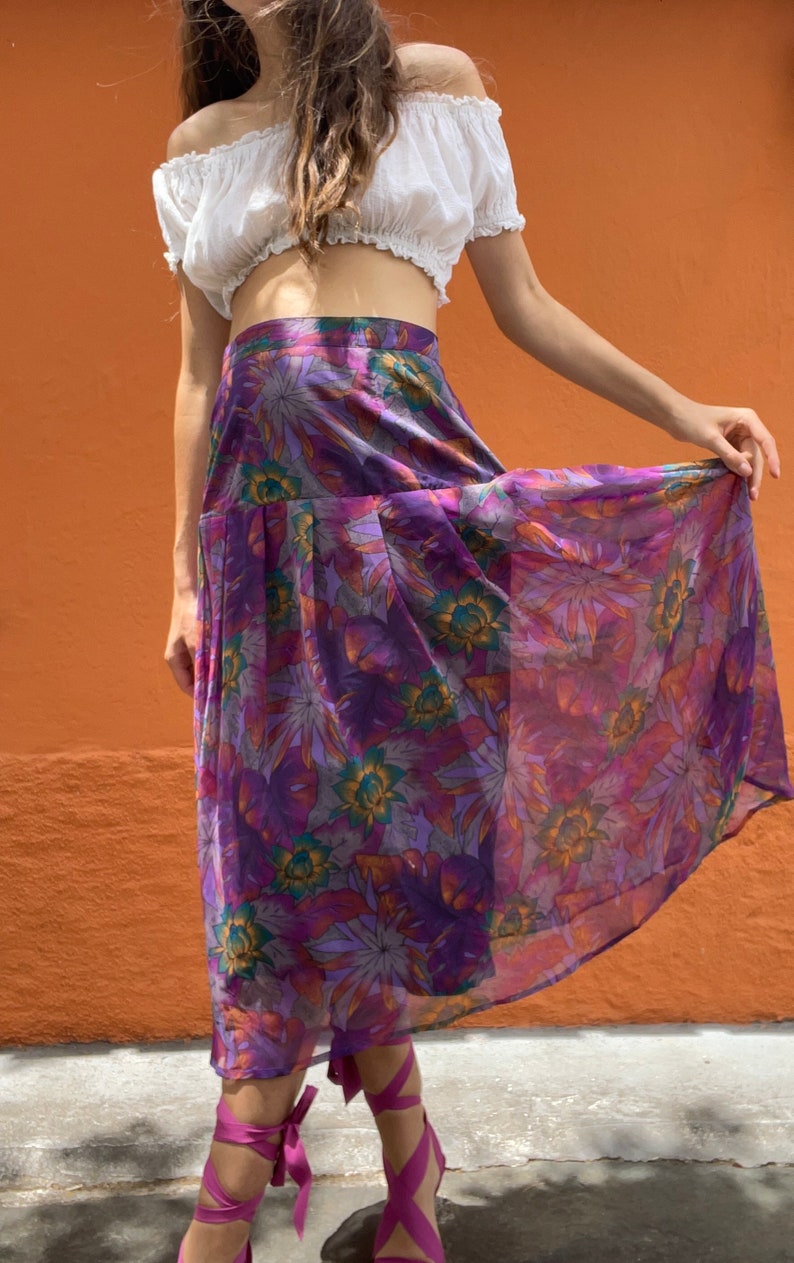 Long high waist summer skirt, Vintage purple floral feminine skirt, Long elegant skirt, True vintage Maxi skirt image 5