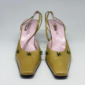 Damaged - Y2K vintage slingback heels – lime green leather – Luciangel Spain – size EU40 – 8cm heel – real leather square toe shoes